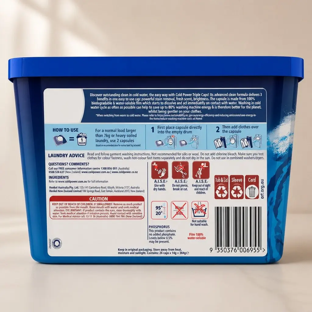 Laundry Detergent Capsules Pods Cold Water Cleaning Stain Removal 26 Count