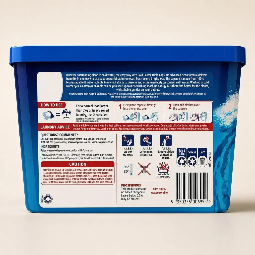 Laundry Detergent Capsules Odour Fighter 52 Pack Stain Removal Cold Water Quick Dissolving