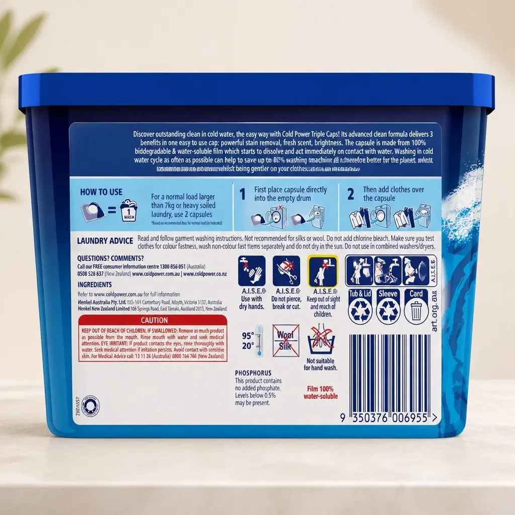 Laundry Detergent Capsules Odour Fighter 104 Pack Pre-measured Quick-dissolving Effective in Cold Water