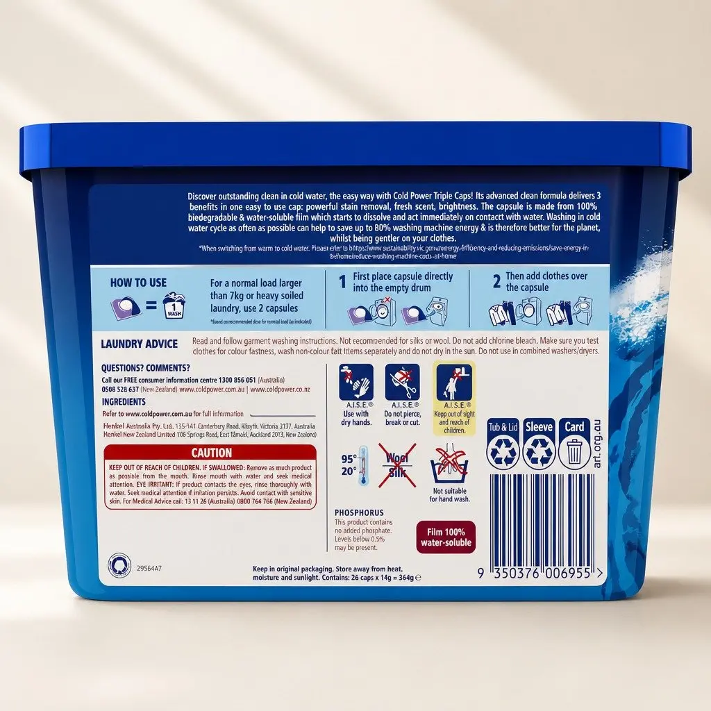 Laundry Detergent Capsules Quick Dissolve 26 Pack Odour Fighter