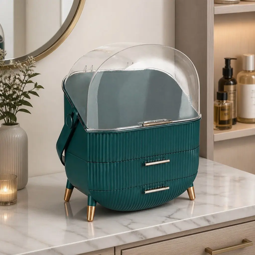 Makeup Storage Case Green Large Capacity Multiple Drawers Organiser