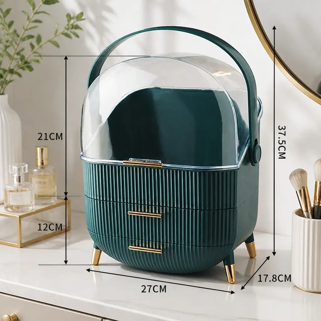 Makeup Storage Case Green Large Capacity Multiple Drawers Organiser