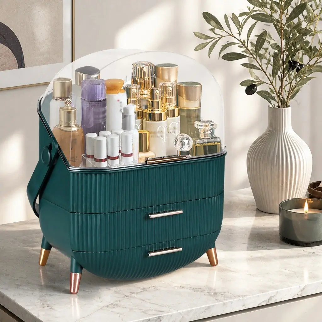 Makeup Storage Case Green Large Capacity Multiple Drawers Organiser