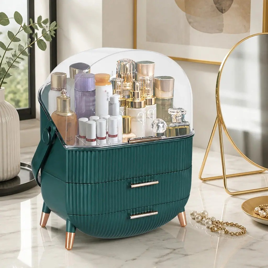 Makeup Storage Case Green Large Capacity Multiple Drawers Organiser