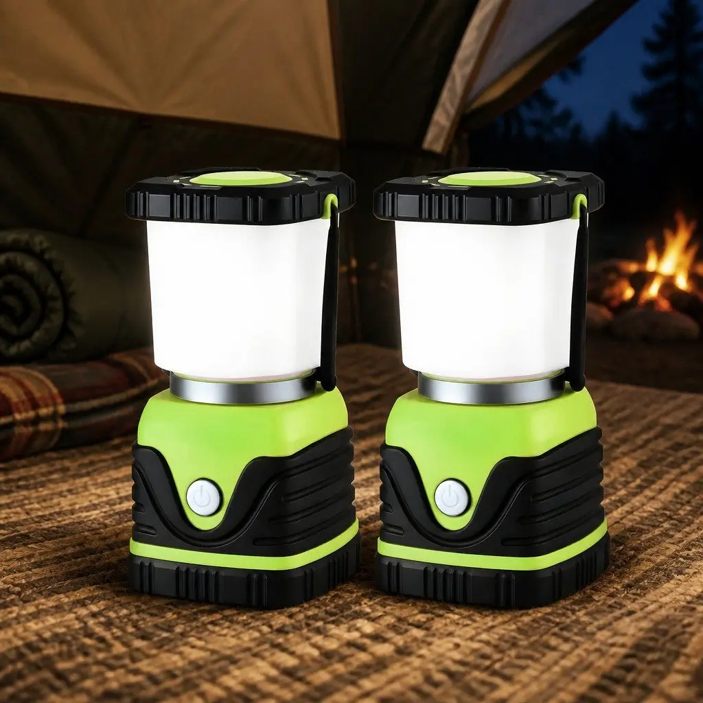 LED Camping Lantern Green 2-Pack 1000LM Portable Emergency Outdoor Light