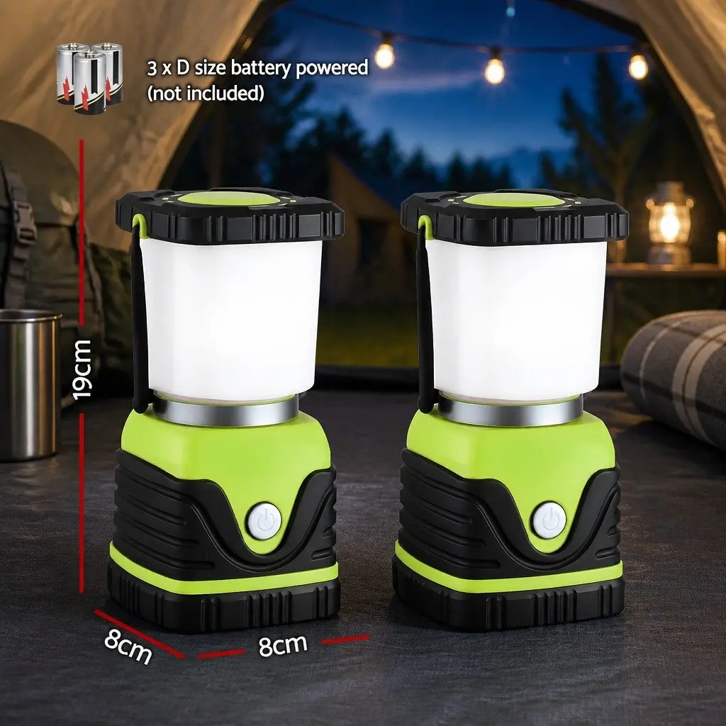 LED Camping Lantern Green 2-Pack 1000LM Portable Emergency Outdoor Light