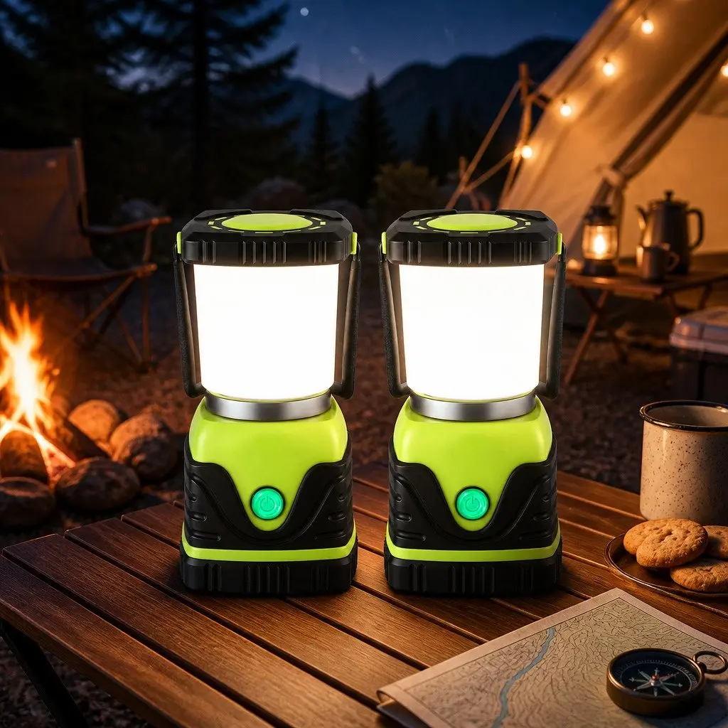 LED Camping Lantern Green 2-Pack 1000LM Portable Emergency Outdoor Light