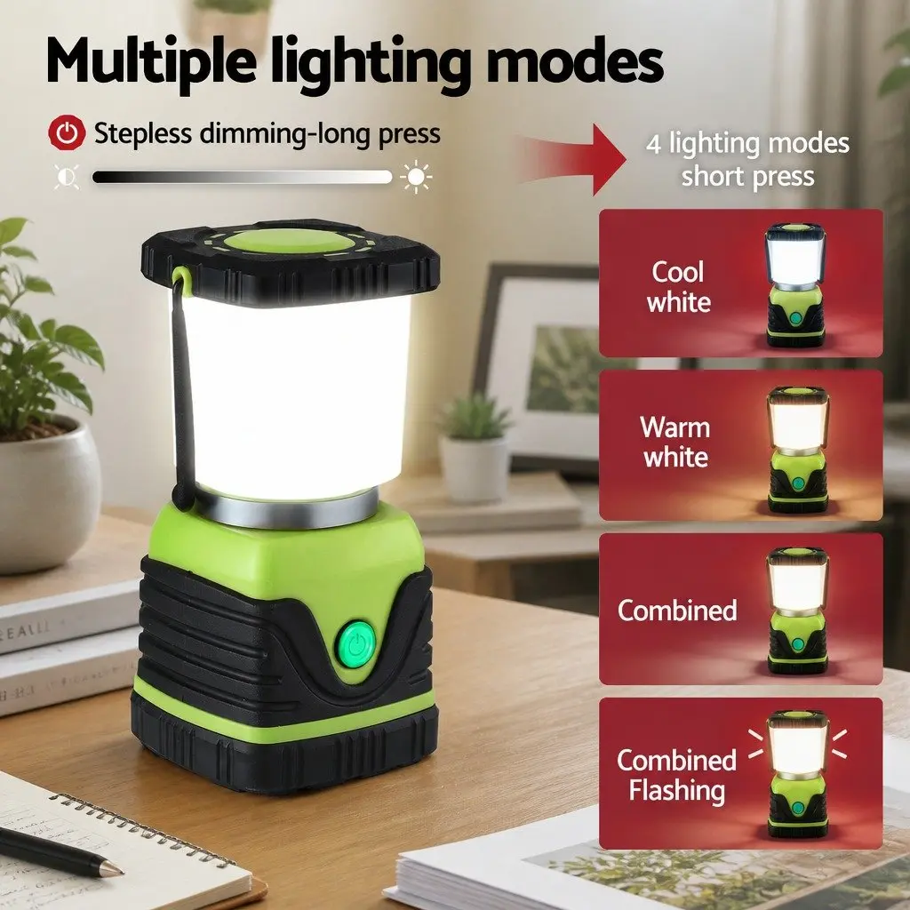 LED Camping Lantern Green 2-Pack 1000LM Portable Emergency Outdoor Light