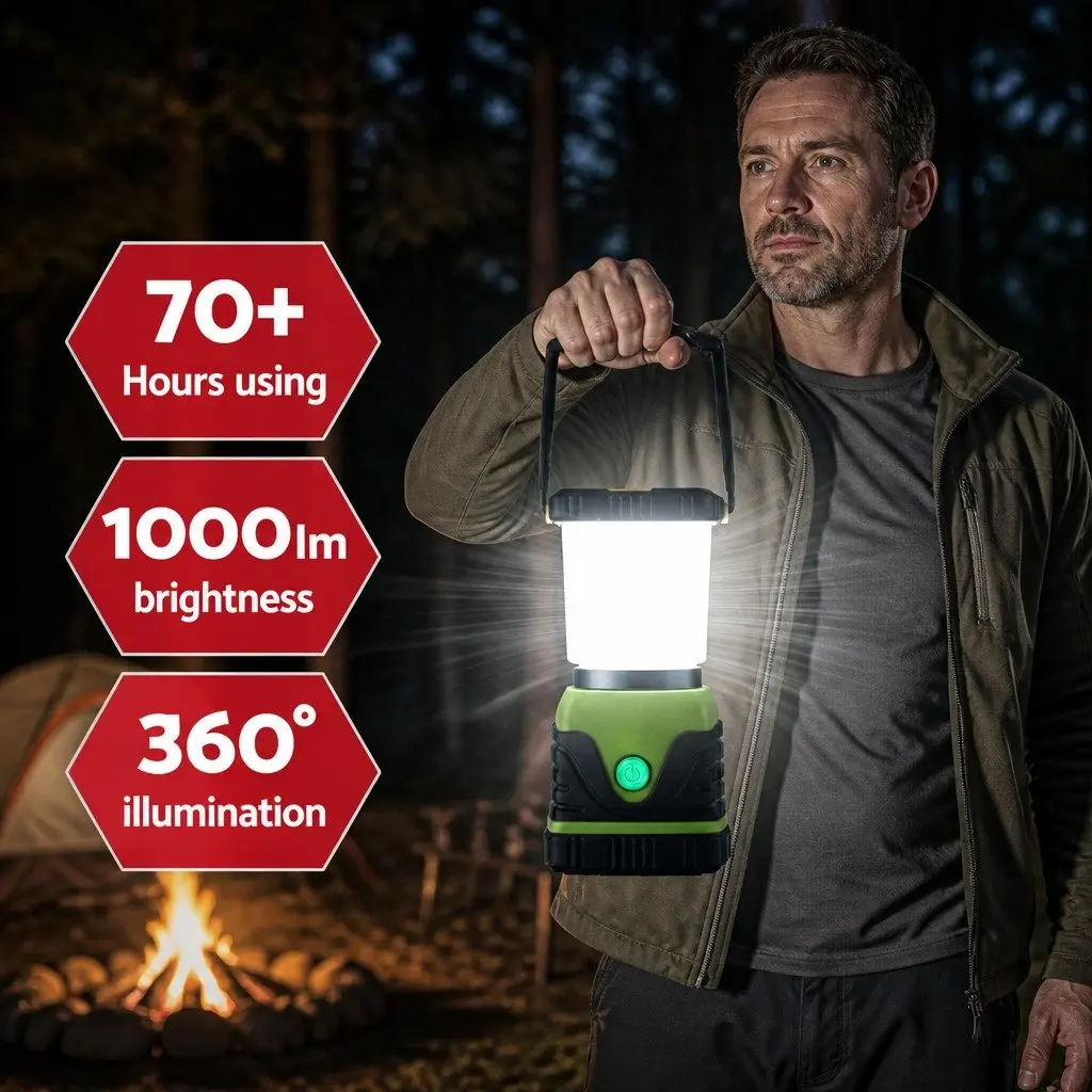 LED Camping Lantern Green 2-Pack 1000LM Portable Emergency Outdoor Light