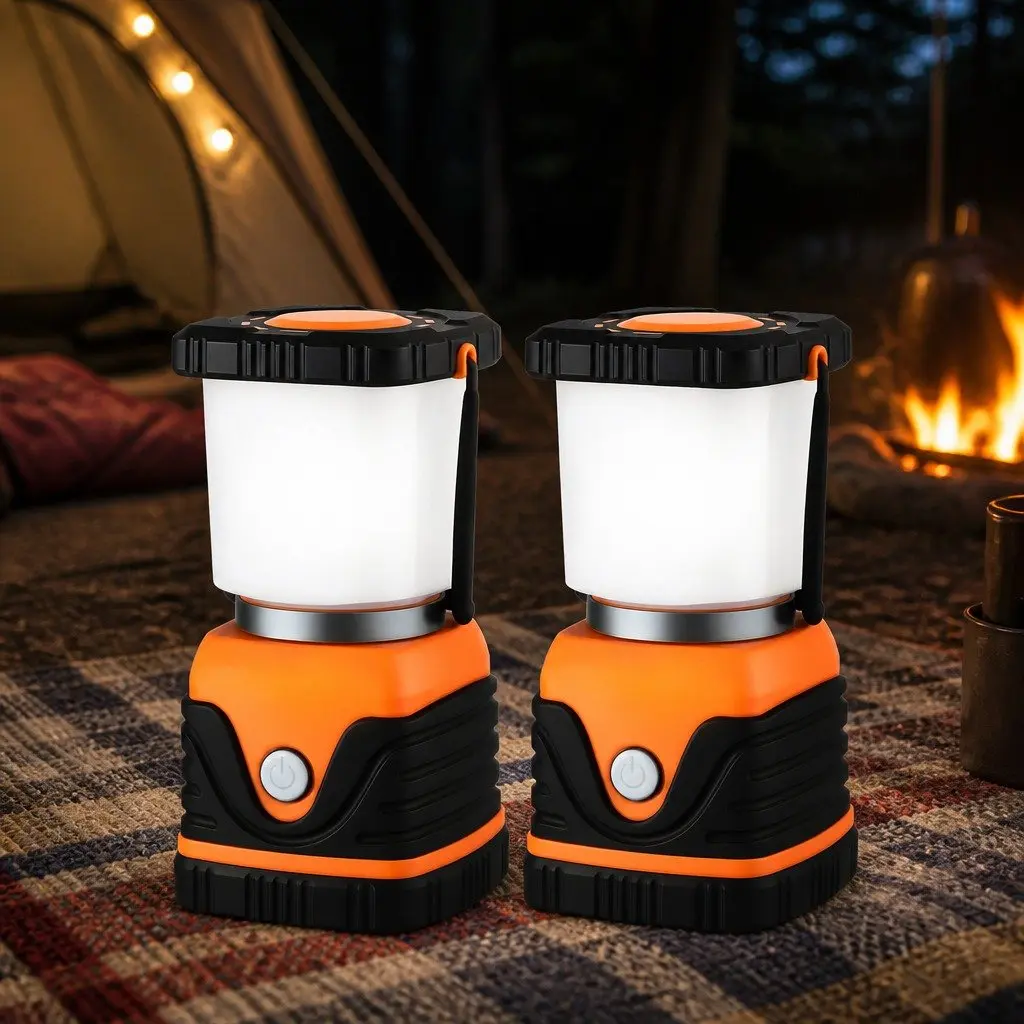 LED Camping Lanterns Orange 2-Pack 1000LM Bright Portable Emergency Tent Lights
