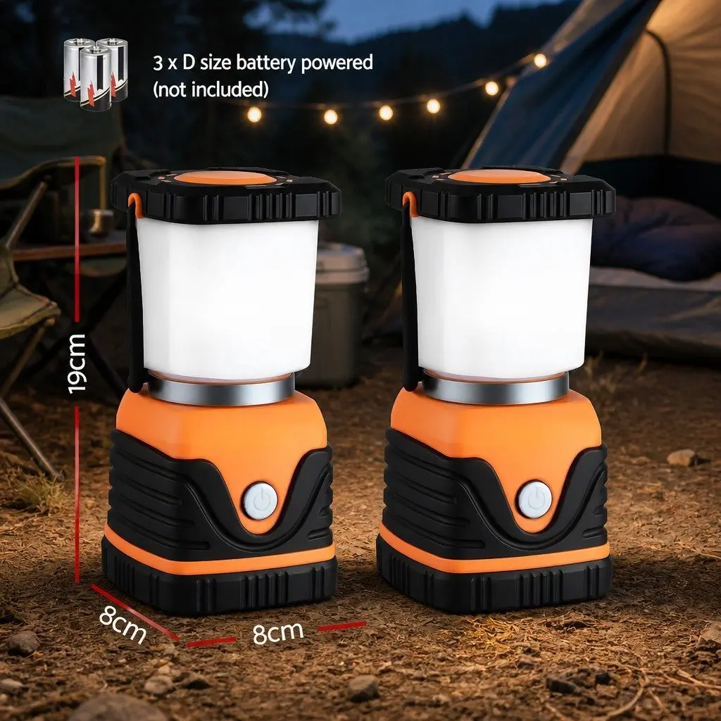 LED Camping Lanterns Orange 2-Pack 1000LM Bright Portable Emergency Tent Lights