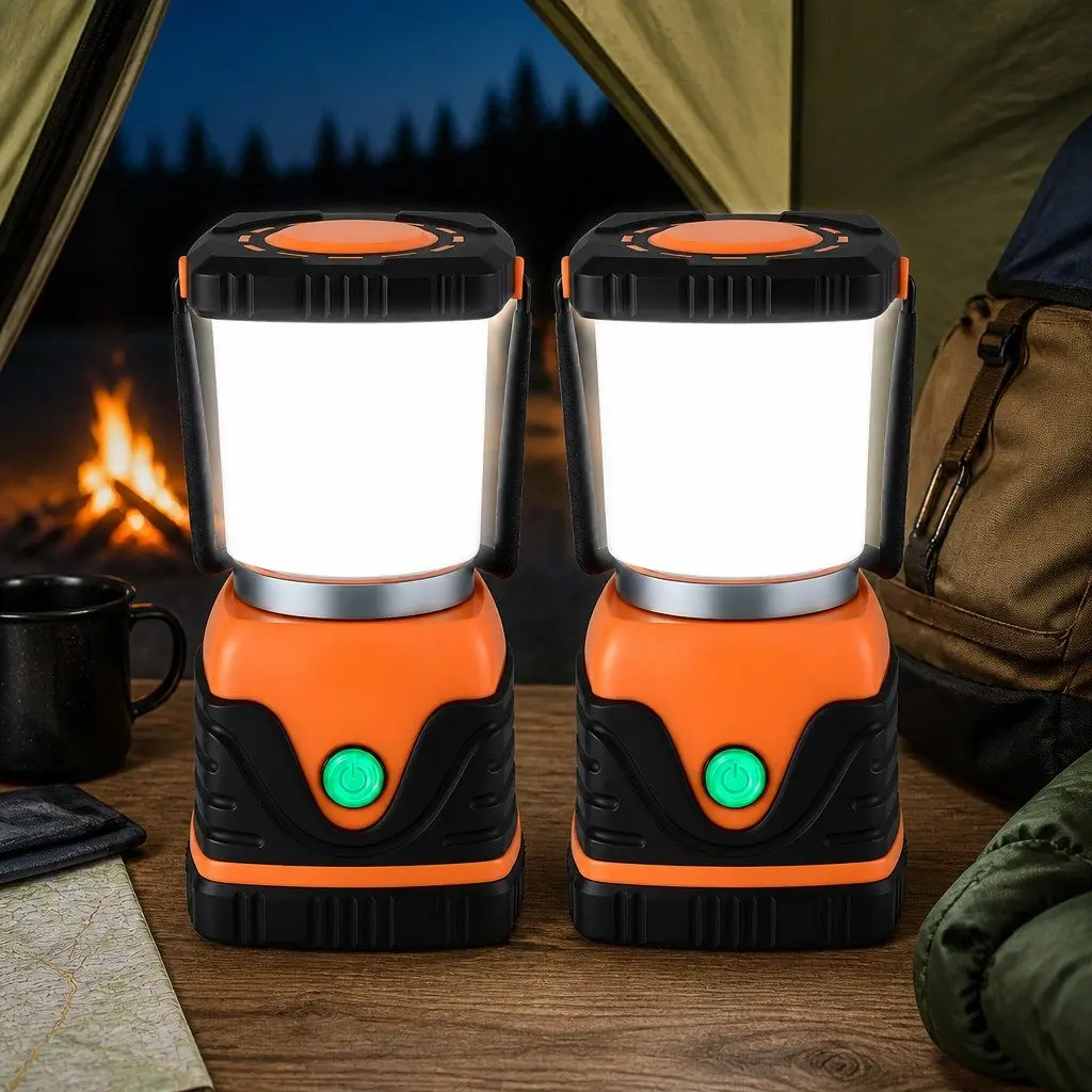 LED Camping Lanterns Orange 2-Pack 1000LM Bright Portable Emergency Tent Lights