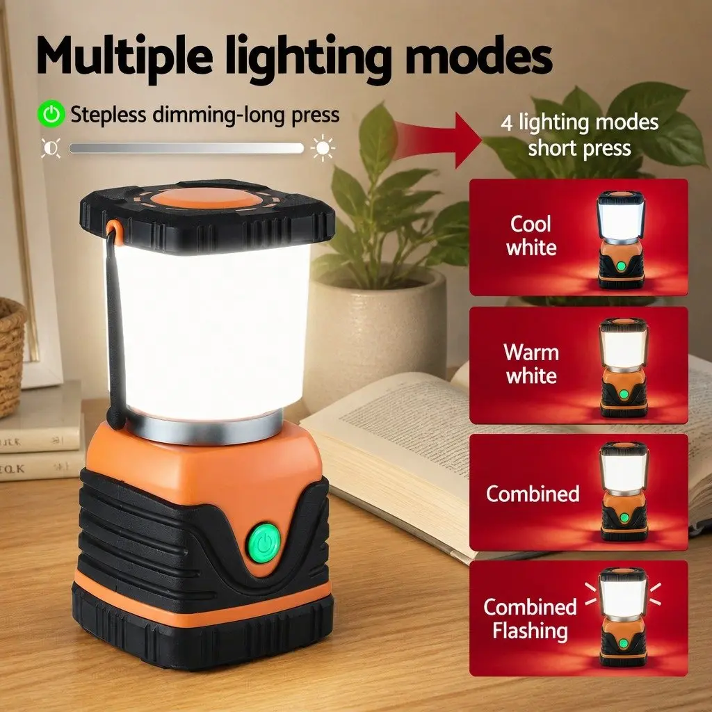 LED Camping Lanterns Orange 2-Pack 1000LM Bright Portable Emergency Tent Lights