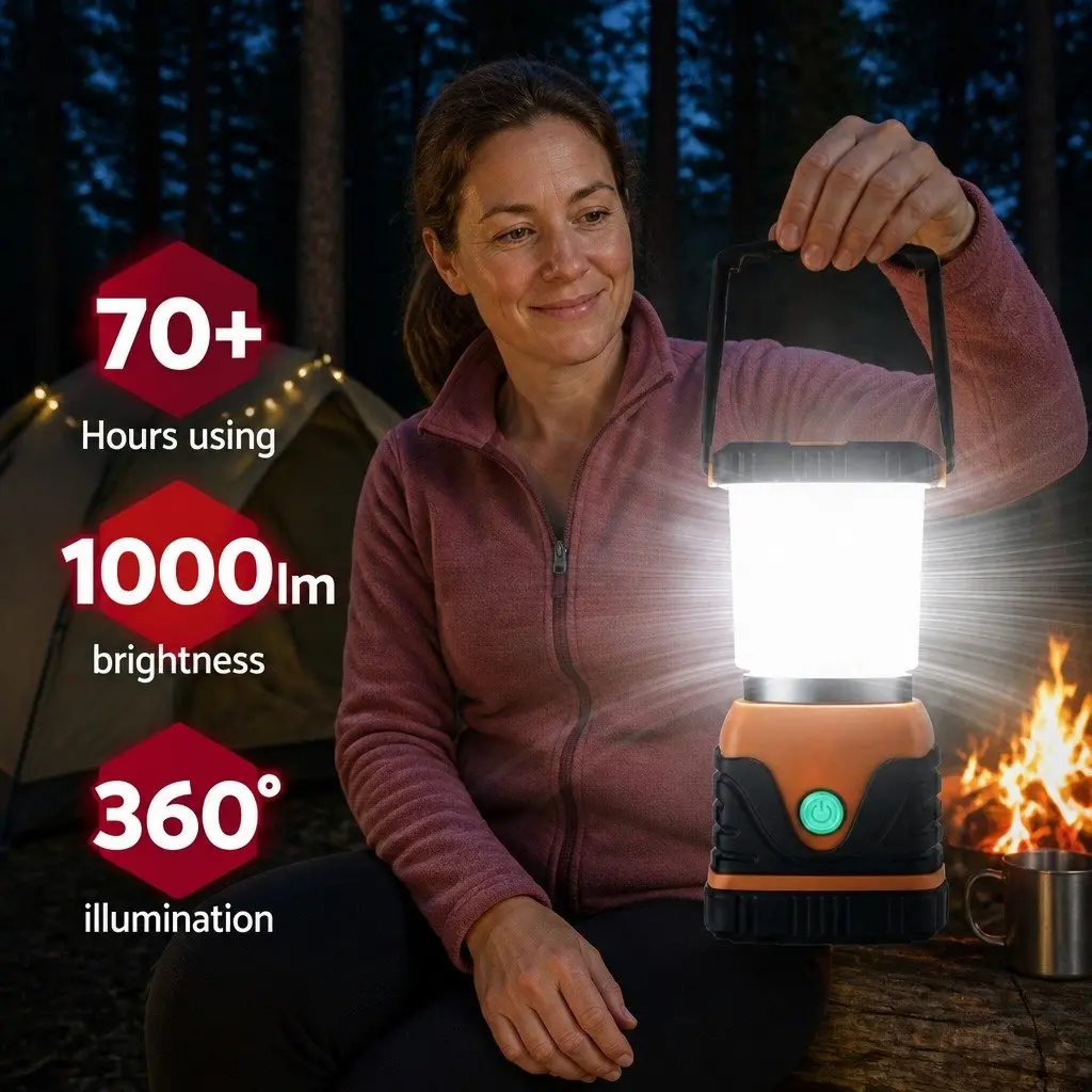 LED Camping Lanterns Orange 2-Pack 1000LM Bright Portable Emergency Tent Lights