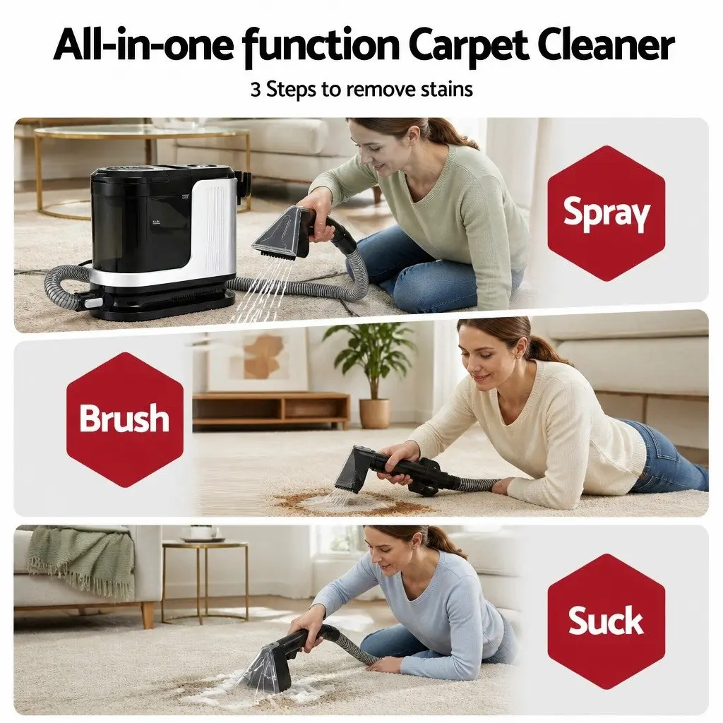 Carpet Washer Vacuum Cleaner Portable Self-Cleaning 600W 13kPa Suction