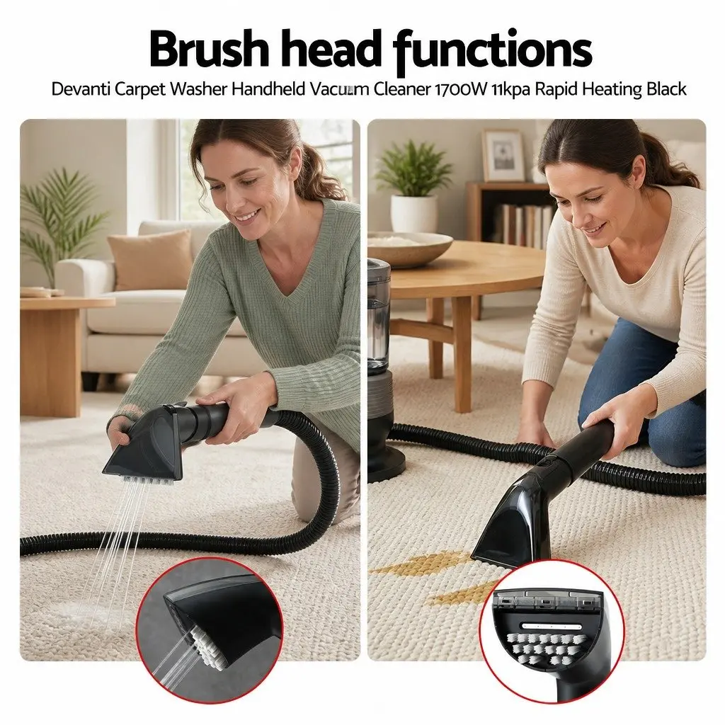 Carpet Washer Black 1700W Handheld Vacuum Cleaner Rapid Heating Dual Tank System