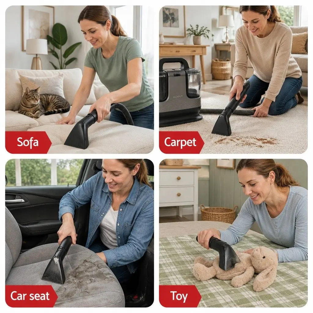 Carpet Washer Black 1700W Handheld Vacuum Cleaner Rapid Heating Dual Tank System