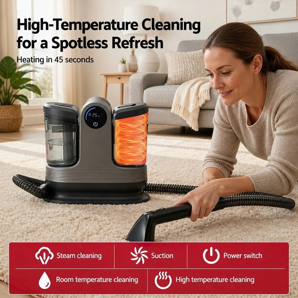 Carpet Washer Black 1700W Handheld Vacuum Cleaner Rapid Heating Dual Tank System
