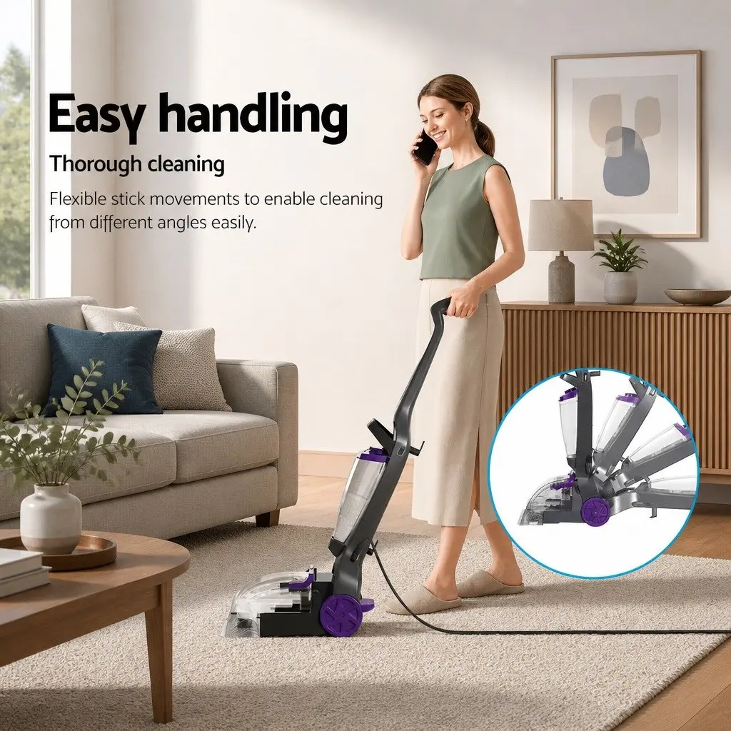 Carpet Washer Vacuum Cleaner Purple Grey 800W Dual Tank System Flexible Stick Movement
