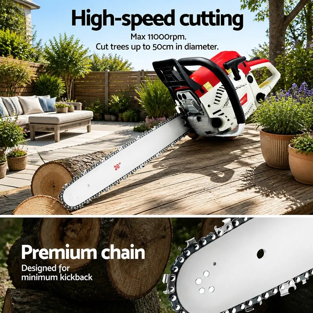58cc Petrol Chainsaw 20 Inch Bar 2 Stroke E-Start Tree Pruner Cutting Tool