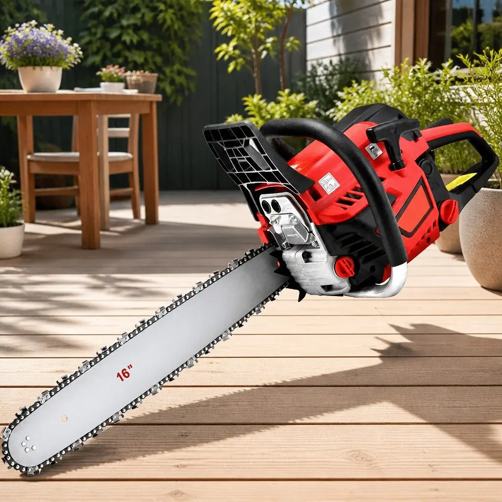 Chainsaw Red Black 16" 45CC 1.7kW 2-Stroke E-Start for Pruning Felling Cutting Logs
