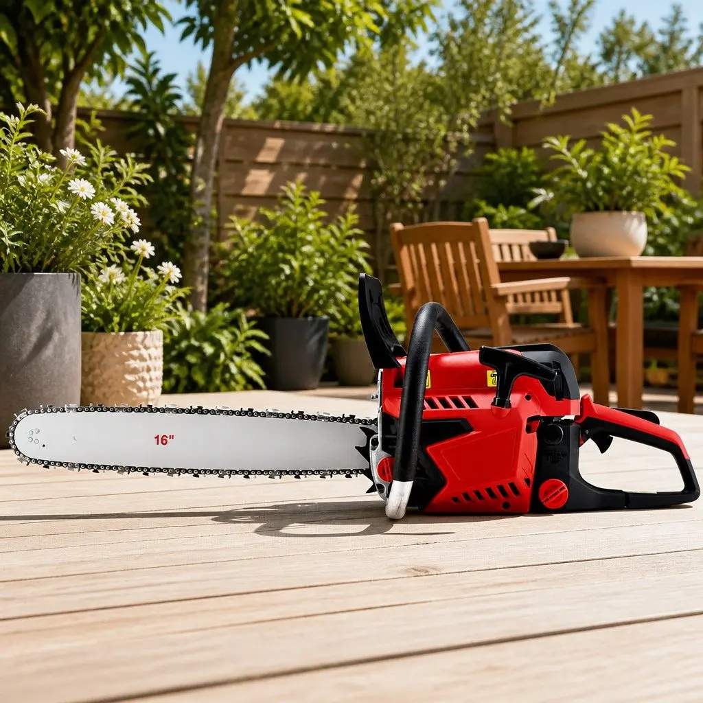 Chainsaw Red Black 16" 45CC 1.7kW 2-Stroke E-Start for Pruning Felling Cutting Logs