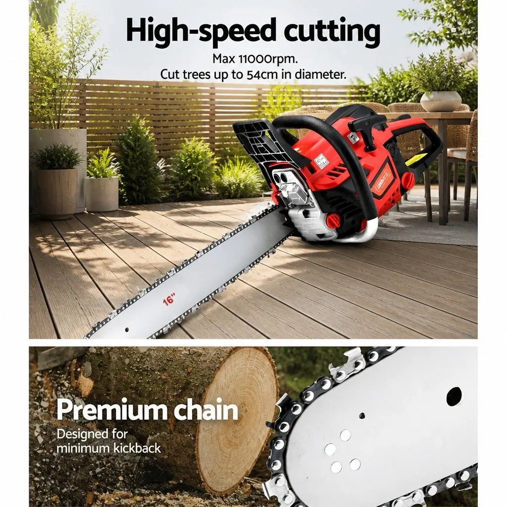 Chainsaw Red Black 16" 45CC 1.7kW 2-Stroke E-Start for Pruning Felling Cutting Logs