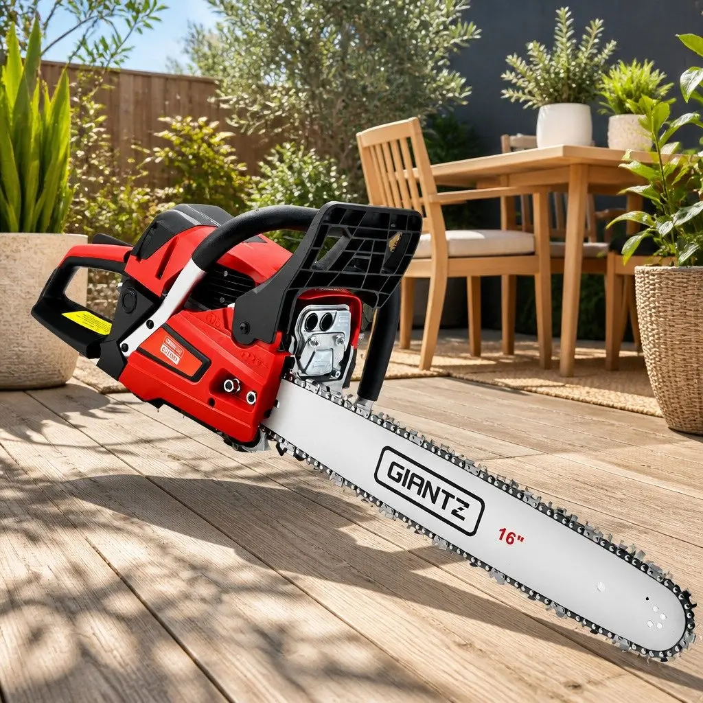 Chainsaw Red Black 16" 45CC 1.7kW 2-Stroke E-Start for Pruning Felling Cutting Logs