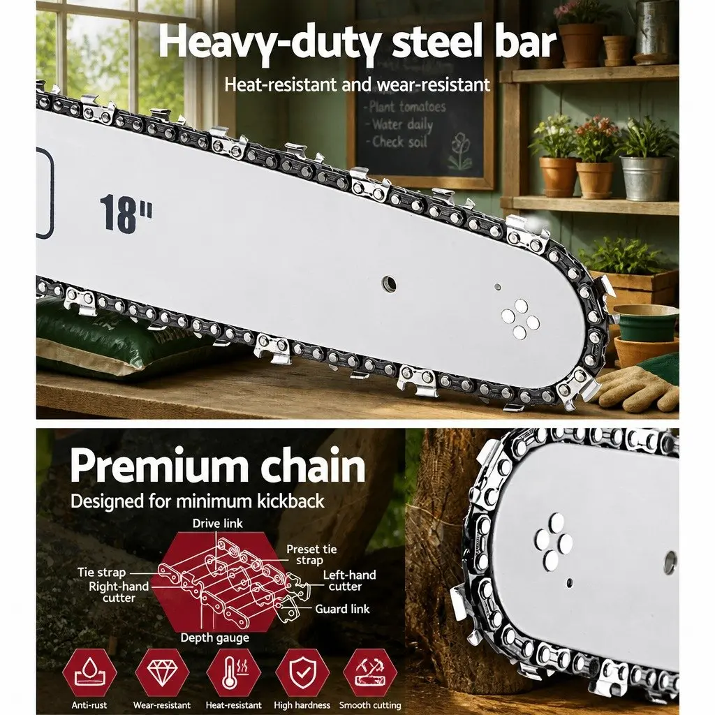 45CC Petrol Chainsaw 18" Bar E-Start Commercial Grade Pruning Cutting Tool