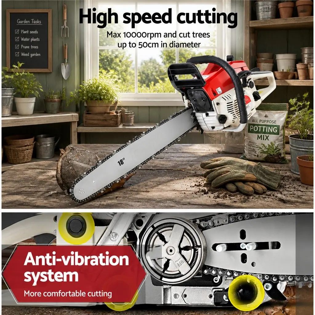 45CC Petrol Chainsaw 18" Bar E-Start Commercial Grade Pruning Cutting Tool