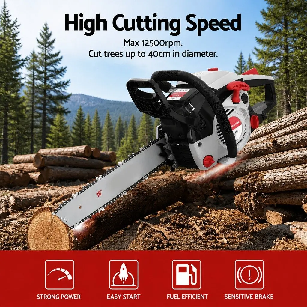 Petrol Chainsaw Red 16 Inch 42CC Lightweight Power Tool