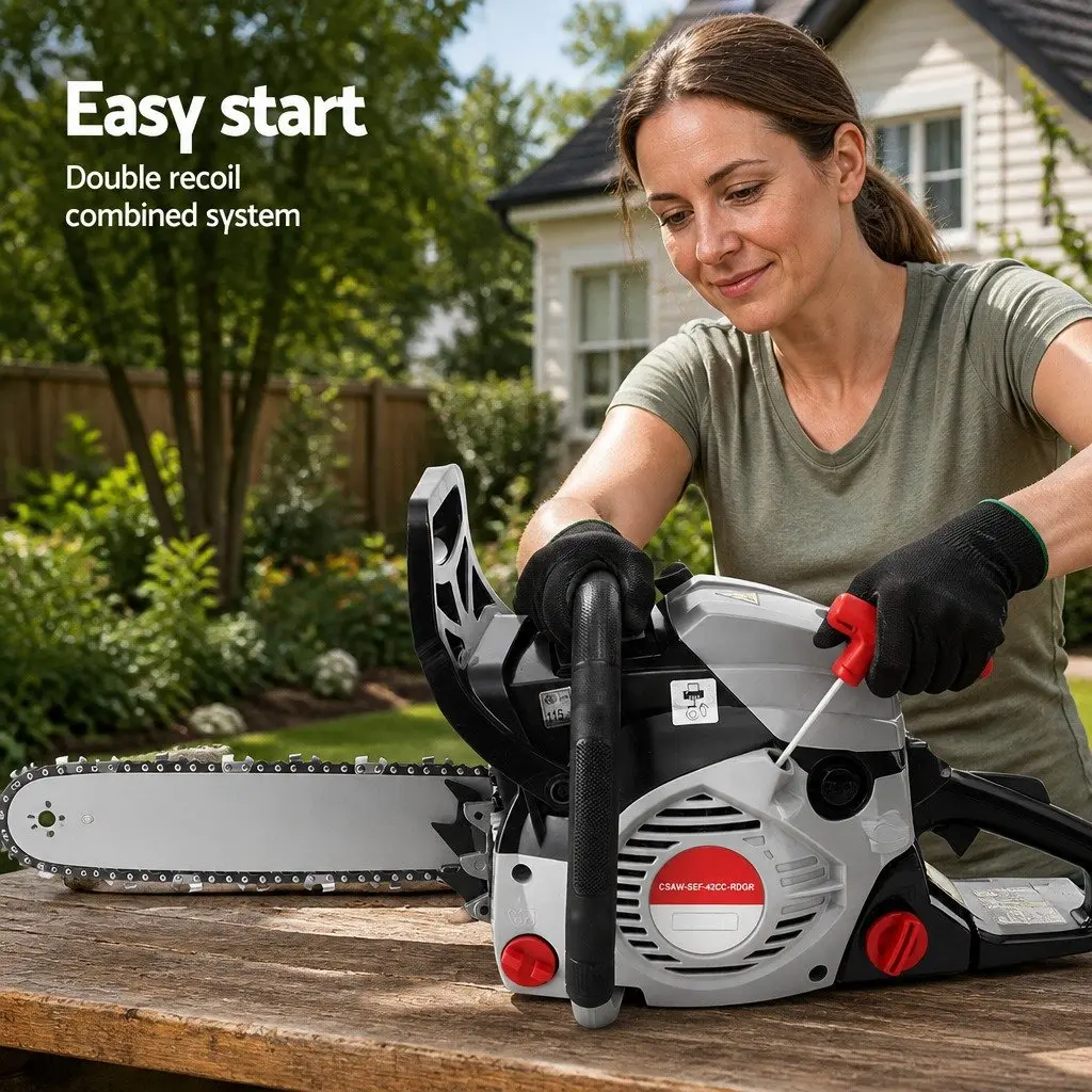 Petrol Chainsaw Red 16 Inch 42CC Lightweight Power Tool