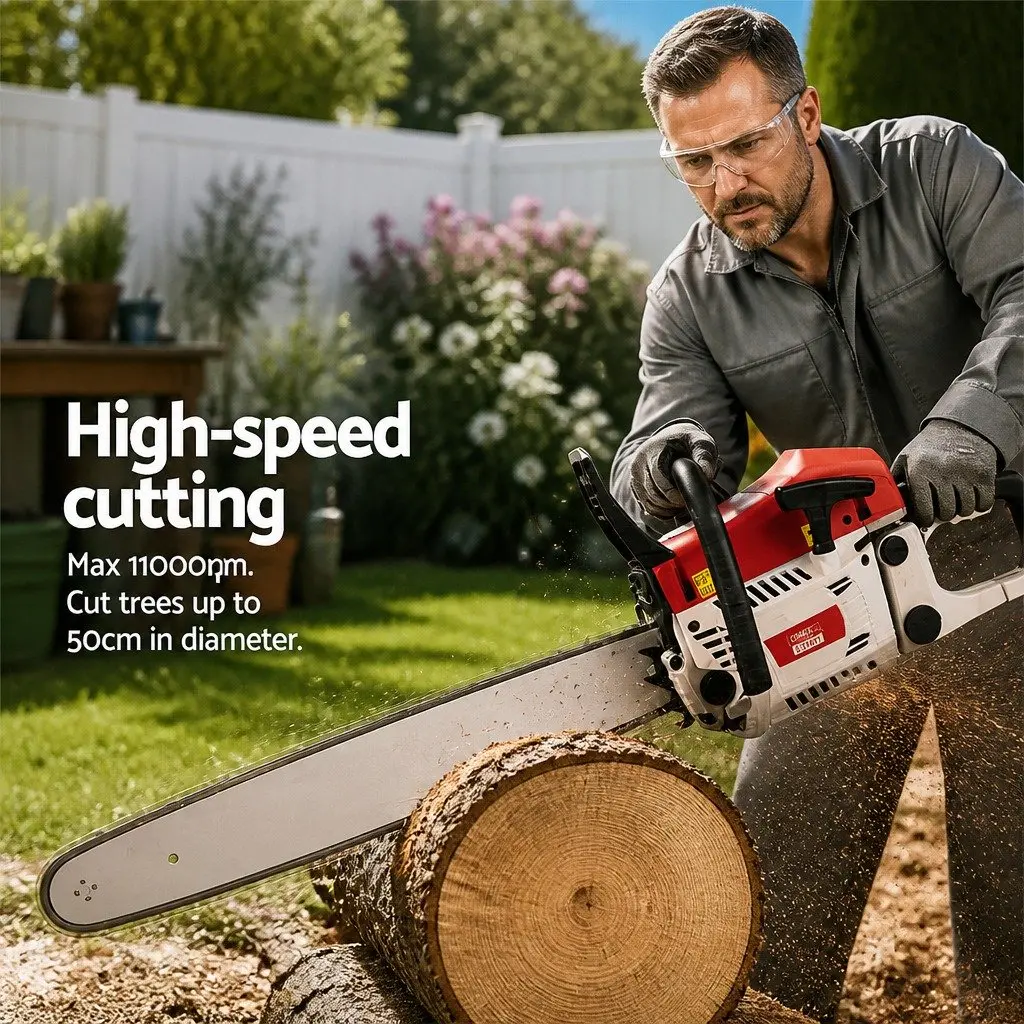 Petrol Chainsaw 62CC 22" Bar Commercial Grade E-Start Pruning Cutting Tool