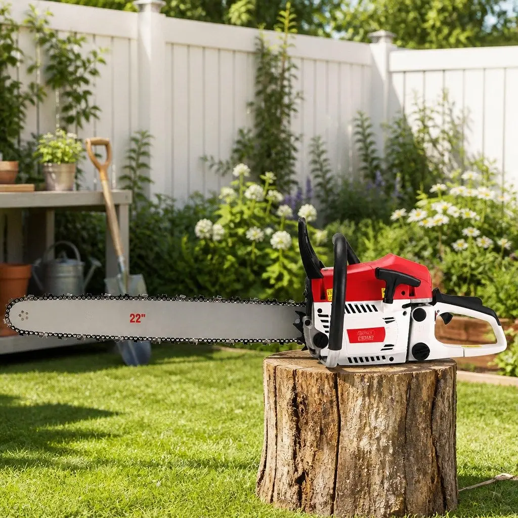 Petrol Chainsaw 62CC 22" Bar Commercial Grade E-Start Pruning Cutting Tool