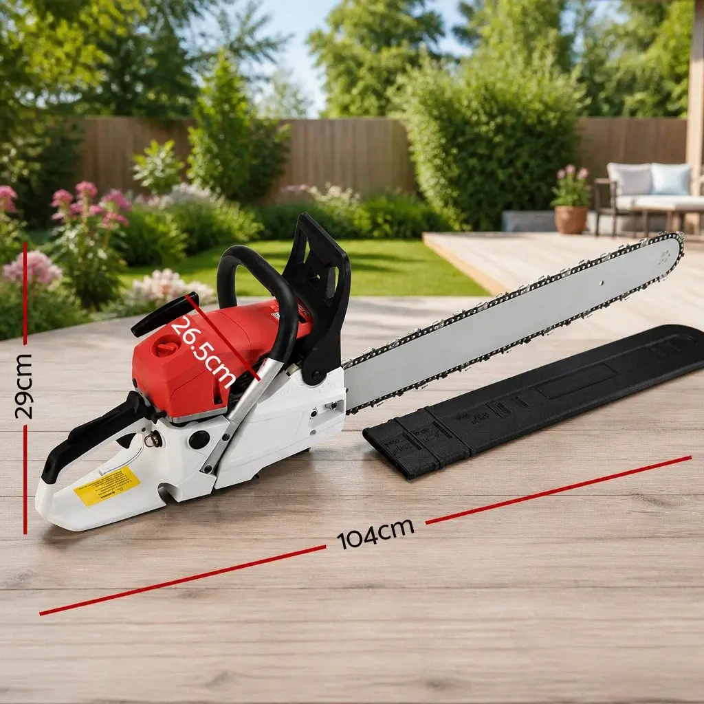 Petrol Chainsaw Red 62cc 24 Inch E-Start High-Power Cutting Tool