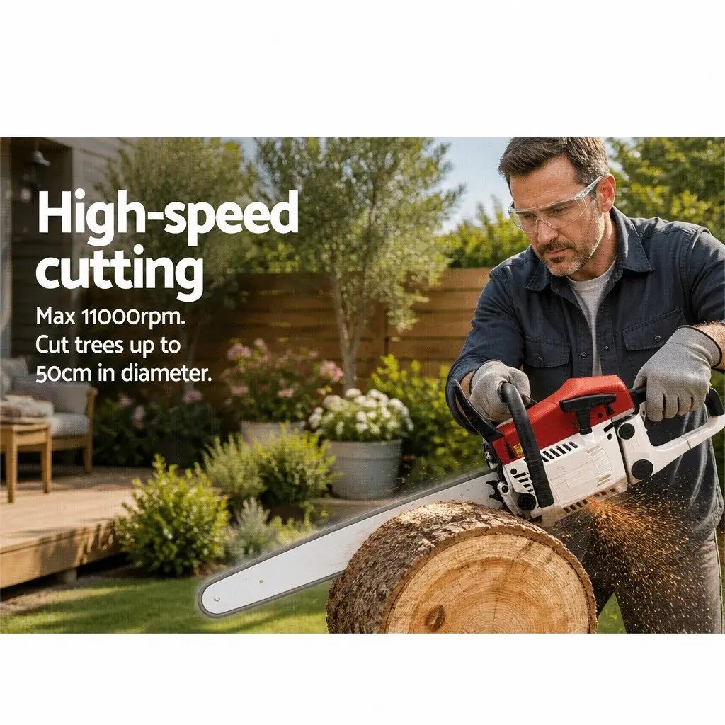 Petrol Chainsaw Red 62cc 24 Inch E-Start High-Power Cutting Tool