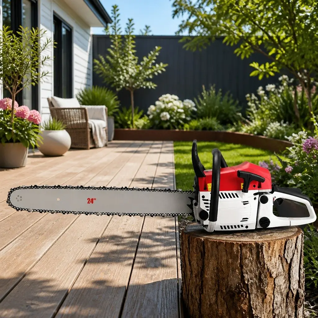 Petrol Chainsaw Red 62cc 24 Inch E-Start High-Power Cutting Tool