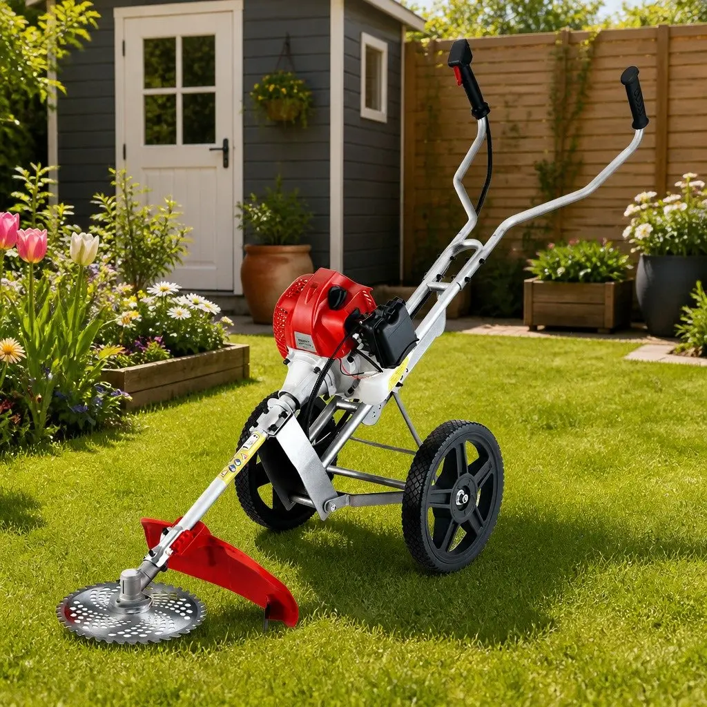 52cc Petrol Brush Cutter Red 3-in-1 Wheeled Trimmer Saw Lightweight 2-Stroke