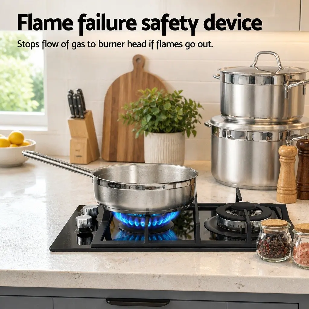 Gas Cooktop 30cm 2 Burner Built-in Stove Glass Cook Top NG LPG Wok Burner