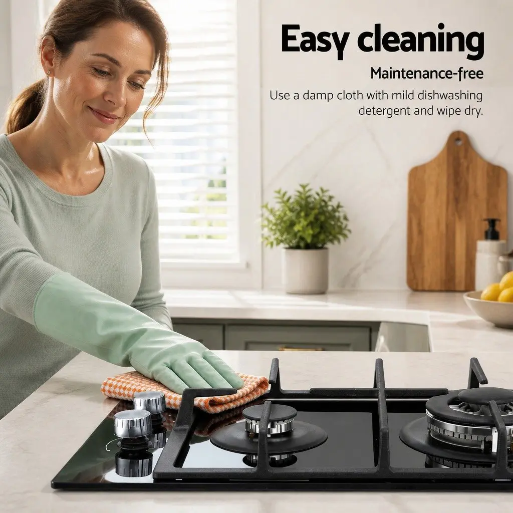 Gas Cooktop 30cm 2 Burner Built-in Stove Glass Cook Top NG LPG Wok Burner