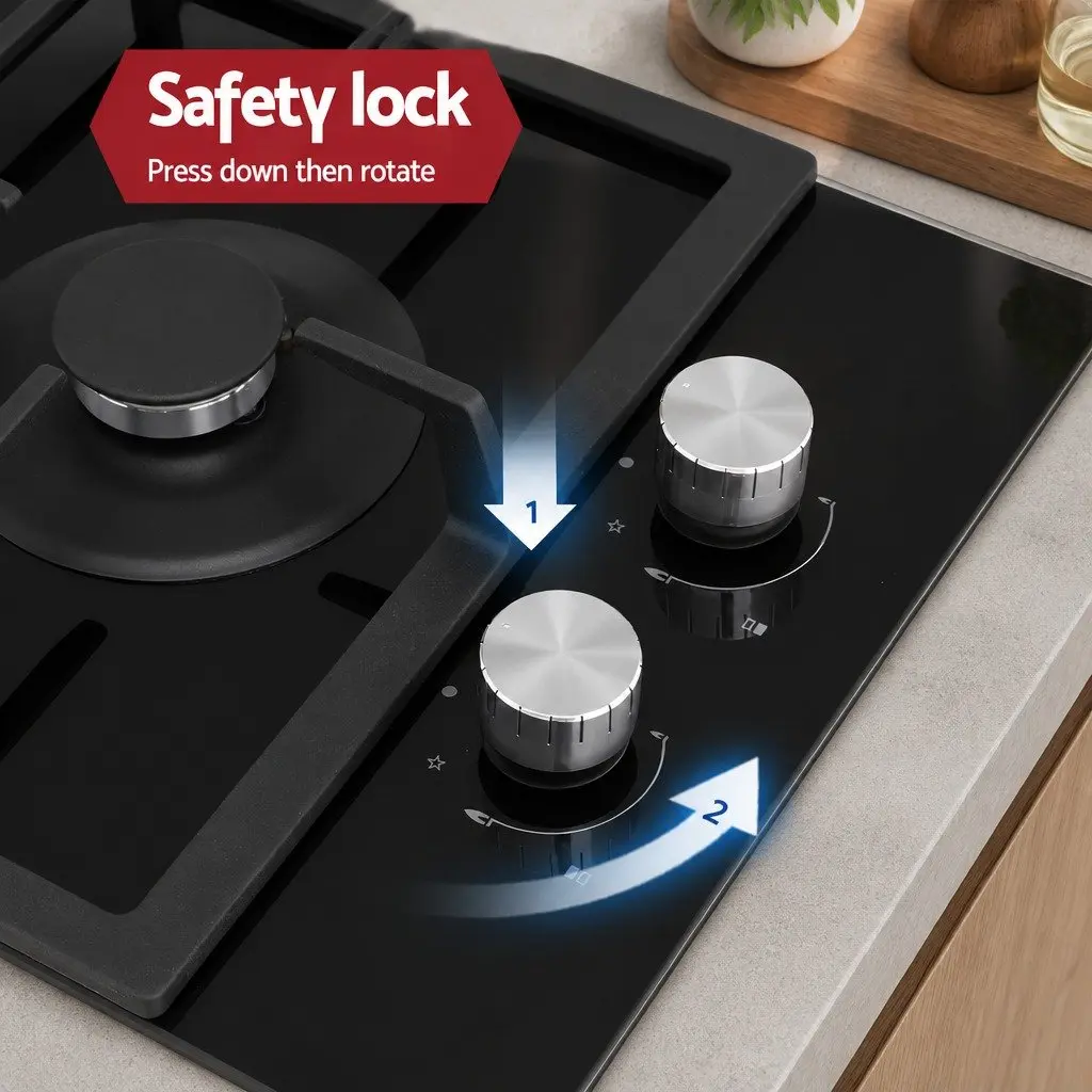 Gas Cooktop 30cm 2 Burner Built-in Stove Glass Cook Top NG LPG Wok Burner