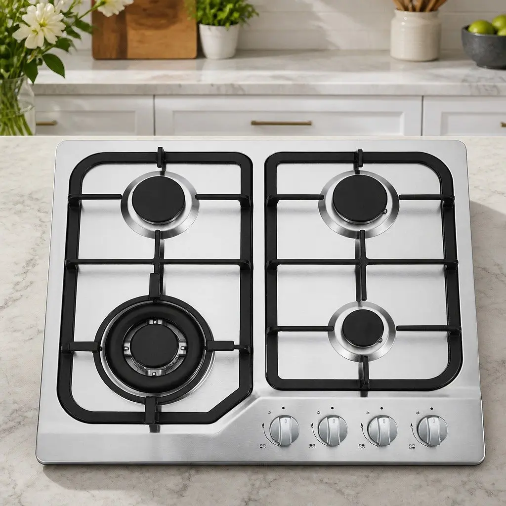 Gas Cooktop 60cm 4 Burner Stainless Steel Built-in Kitchen Cooking Appliance