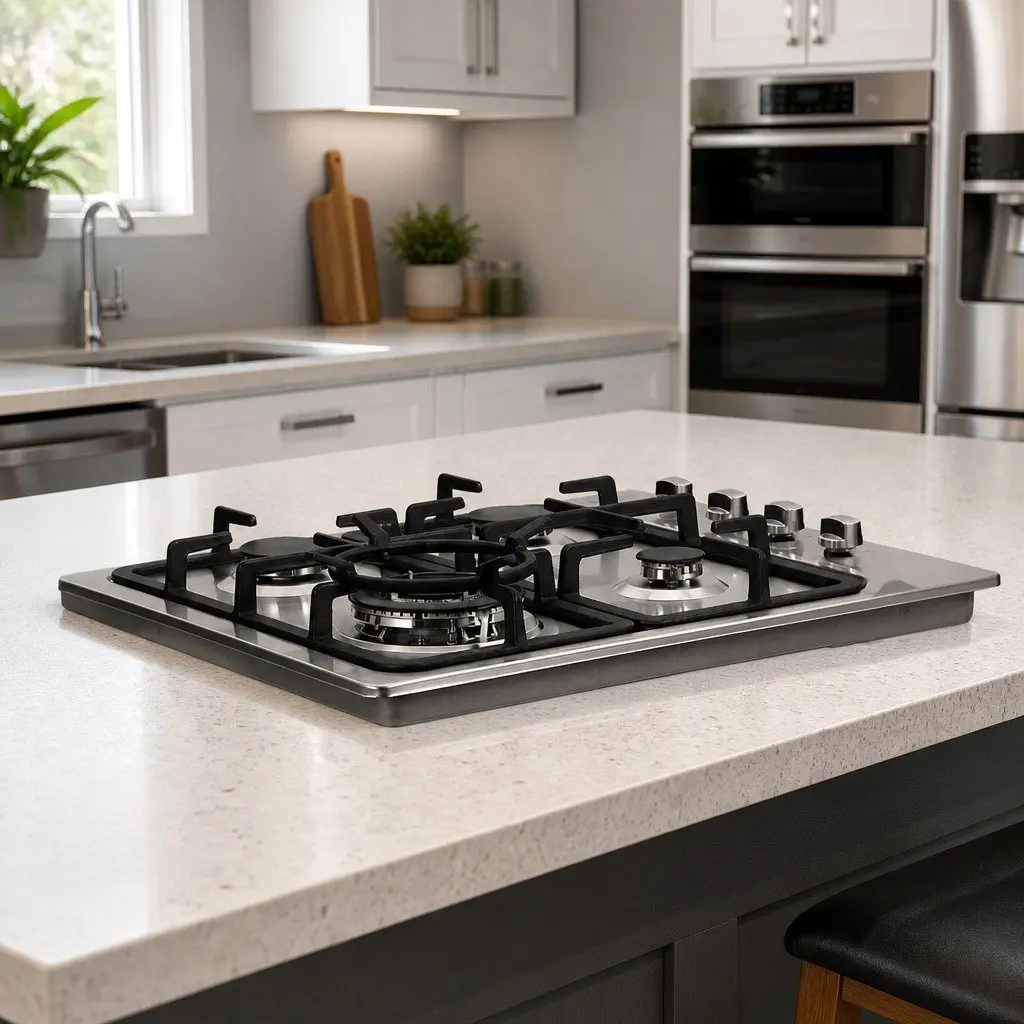 60cm Gas Cooktop 4 Burner Built-in Hob Stainless Steel Stove Knob Silver