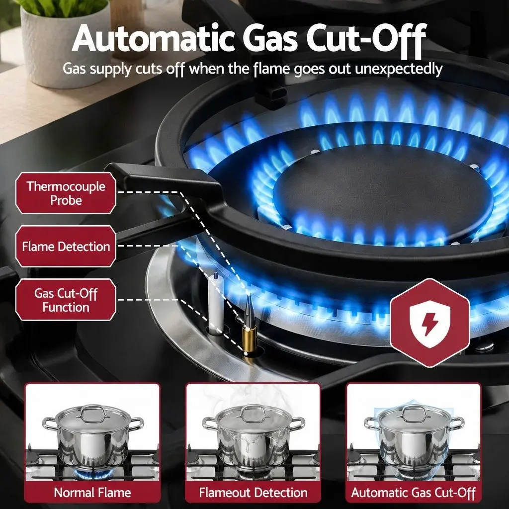 Gas Cooktop 90cm 5 Burner Built-in Hob LPG Natural Gas Stainless Steel Silver