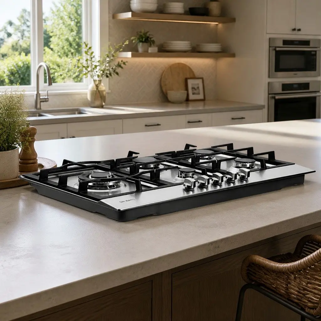 90cm Gas Cooktop 5 Burner Stainless Steel Silver Kitchen Stove LPG Natural Gas
