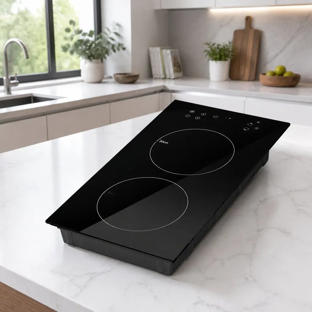 Induction Cooktop 30cm 2 Cooking Zones Electric Stove Black Glass Touch Control