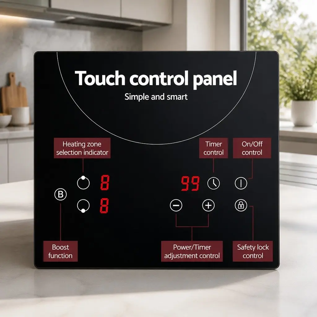 Induction Cooktop 30cm 2 Cooking Zones Electric Stove Black Glass Touch Control