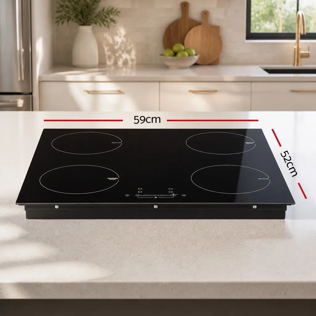 Induction Cooktop Black 60cm 4 Cooking Zones Touch Control High-Grade Ceramic Glass Surface