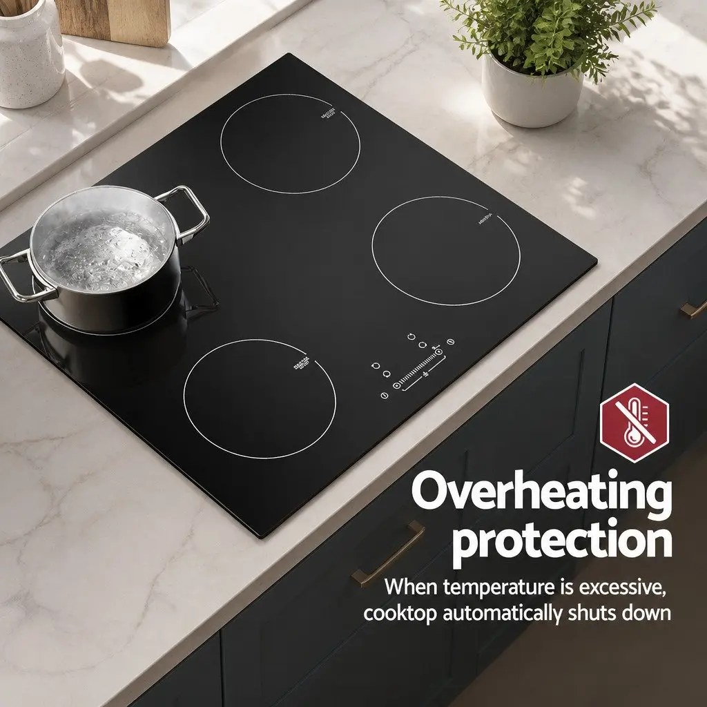 Induction Cooktop Black 60cm 4 Cooking Zones Touch Control High-Grade Ceramic Glass Surface