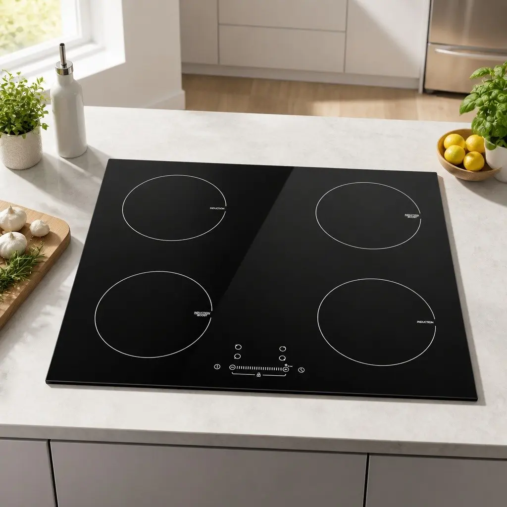 Induction Cooktop Black 60cm 4 Cooking Zones Touch Control High-Grade Ceramic Glass Surface